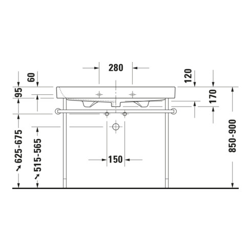 Duravit Consoles métal Happy D.2 97,3x49,1cm, f 231810, renforcée +5cm, chromée