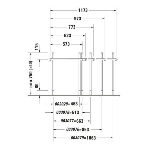 Duravit Consoles métal Happy D.2 97,3x49,1cm, f 231810, renforcée +5cm, chromée