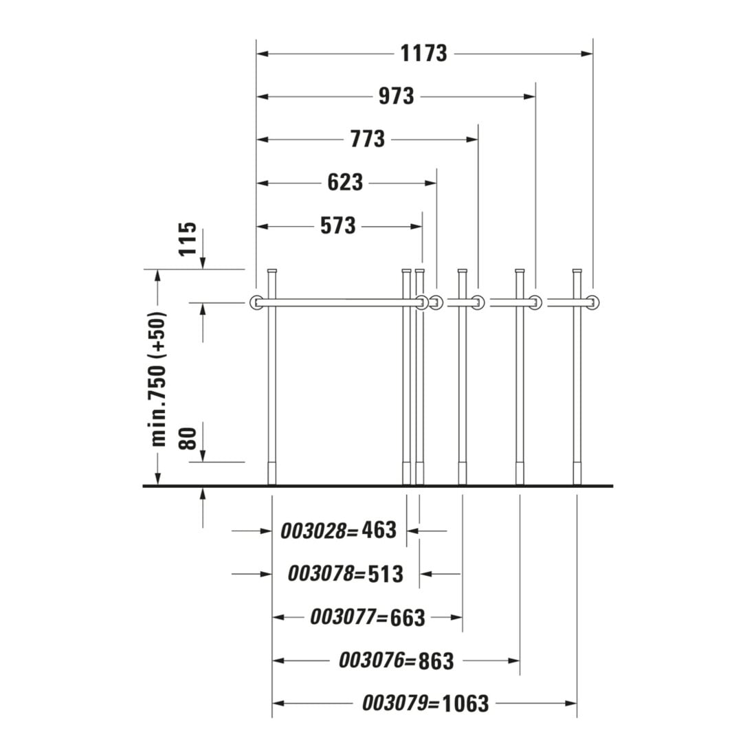 Duravit Consoles métal Happy D.2 97,3x49,1cm, f 231810, renforcée +5cm, chromée