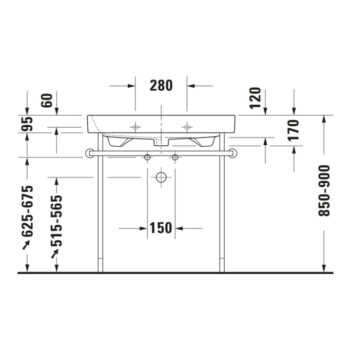Duravit Consoles métalliques Happy D.2 77,3x49,1 cm, f 231880, renforcée +5 cm, chrome
