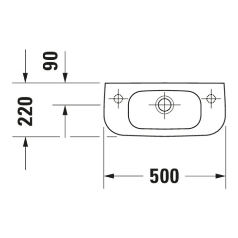 Duravit D-Code Lavabo à main 50x22 cm, avec trop-plein et trou robinet, blanc, trou robinet à gauche