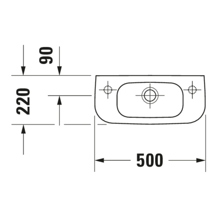 Duravit D-Code Lavabo à main 50x22 cm, avec trop-plein et trou robinet, blanc, trou robinet à gauche
