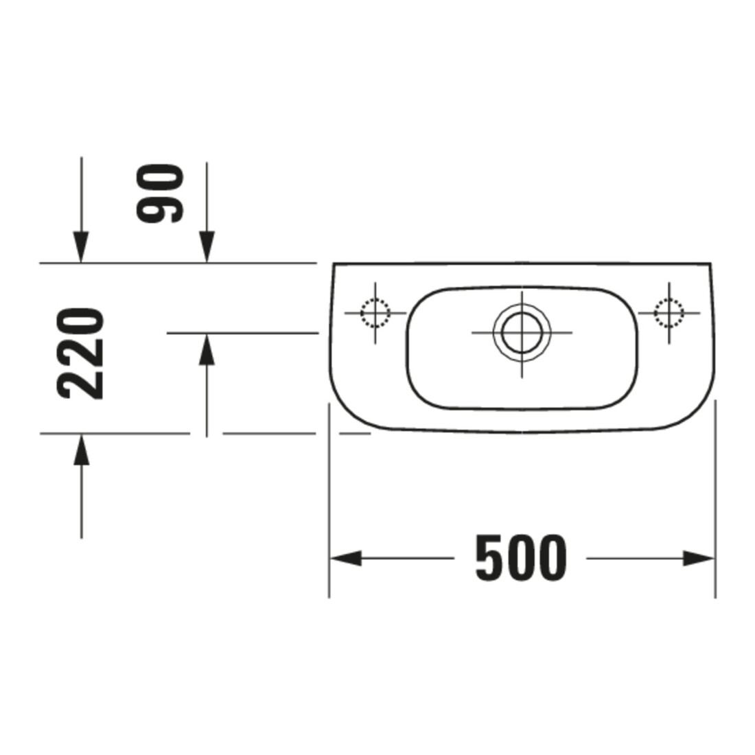 Duravit D-Code Lavabo à main 50x22 cm, avec trop-plein et trou robinet, blanc, trou robinet à gauche
