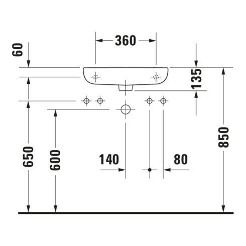 Duravit D-Code Lavabo à main 50x22 cm, avec trop-plein et trou robinet, blanc, trou robinet à gauche