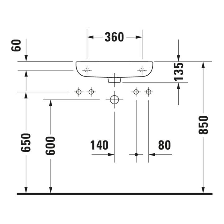 Duravit D-Code Lavabo à main 50x22 cm, avec trop-plein et trou robinet, blanc, trou robinet à gauche