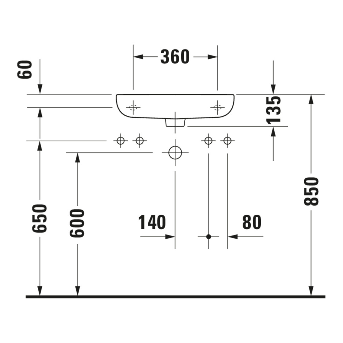 Duravit D-Code Lavabo à main 50x22 cm, avec trop-plein et trou robinet, blanc, trou robinet à gauche