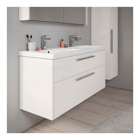 Duravit D-Code Meuble sous lavabo 118,4x55,5x46 cm, 2 tiroirs, blanc brillant, chrome