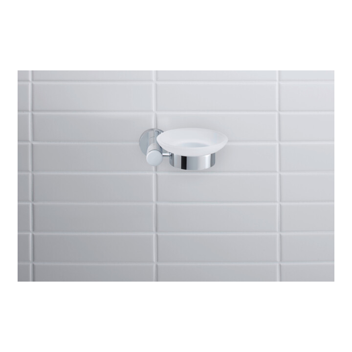 Duravit D-Code Porte-savon 13,5x12 cm, verre blanc mat, fixation gauche, chrome