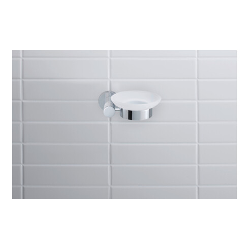 Duravit D-Code Porte-savon 13,5x12 cm, verre blanc mat, fixation gauche, chrome