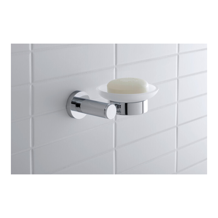 Duravit D-Code Porte-savon 13,5x12 cm, verre blanc mat, fixation gauche, chrome