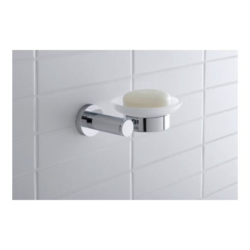 Duravit D-Code Porte-savon 13,5x12 cm, verre blanc mat, fixation gauche, chrome