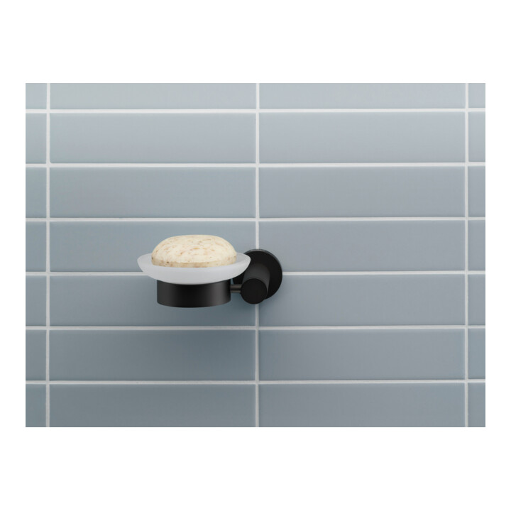 Duravit D-Code Porte-savon 13,5x12 cm, verre blanc mat, gauche, noir mat