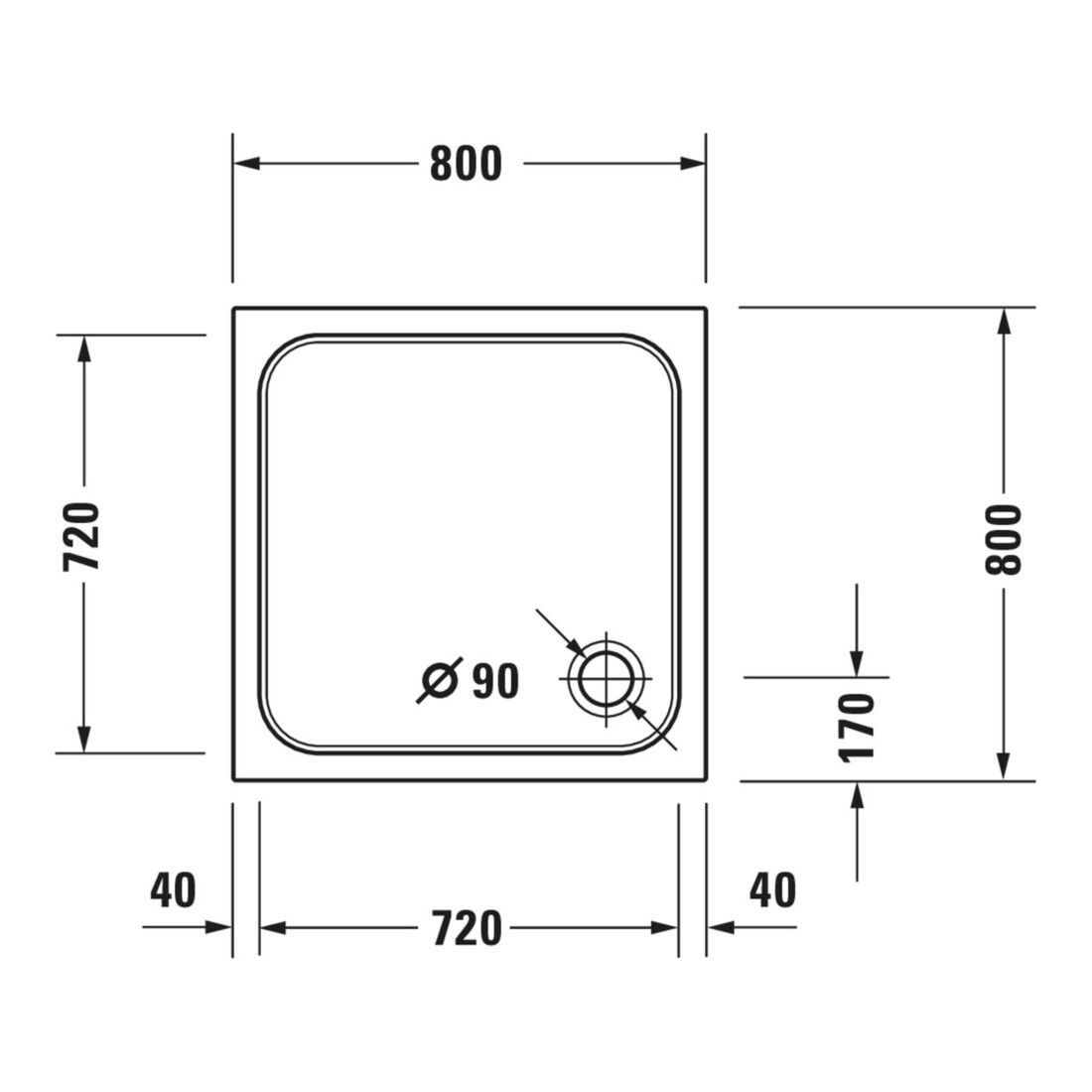 Duravit D-Code Receveur de douche Quadrat 80x80x8,5 cm, antidérapant, blanc