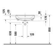 Duravit Demi-lavabo encastré No. 1 55x46 cm, EB v ob, m HL, ÜL, HLB, blanc-2