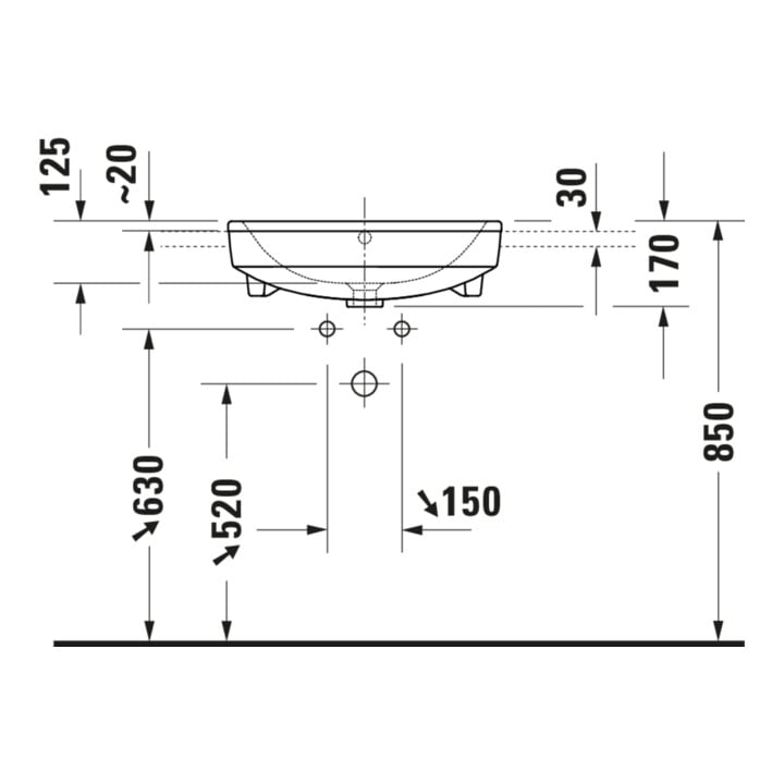 Duravit Demi-lavabo encastré No. 1 55x46 cm, EB v ob, m HL, ÜL, HLB, blanc