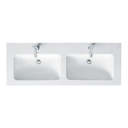 Duravit Möbel-Doppelwaschtisch Me by Starck 130x49cm, 2 HL, m ÜL, Hahnlochbank, weiß