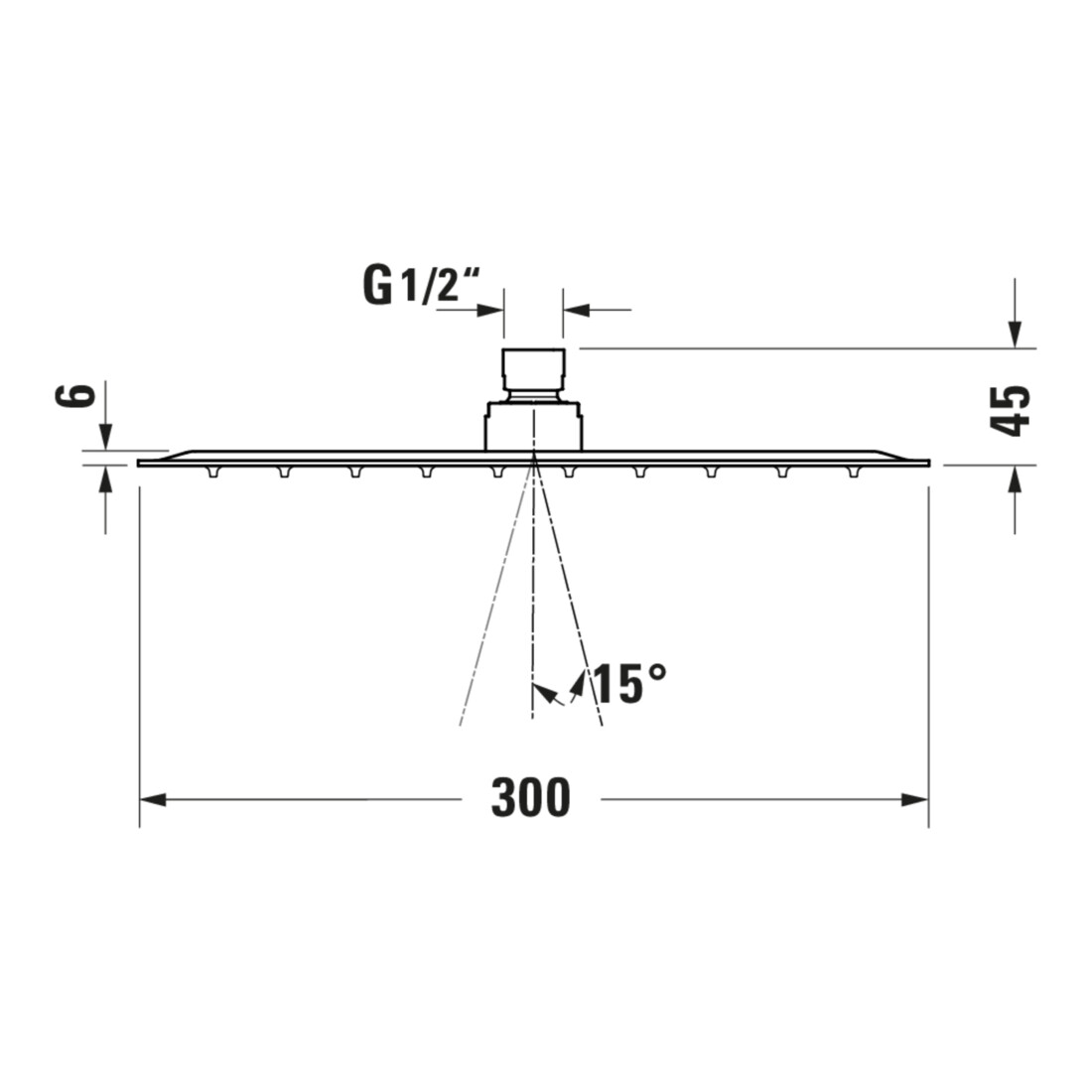Duravit Douchette tête 1jet 300 300x300mm, raccord G 1/2, or poli