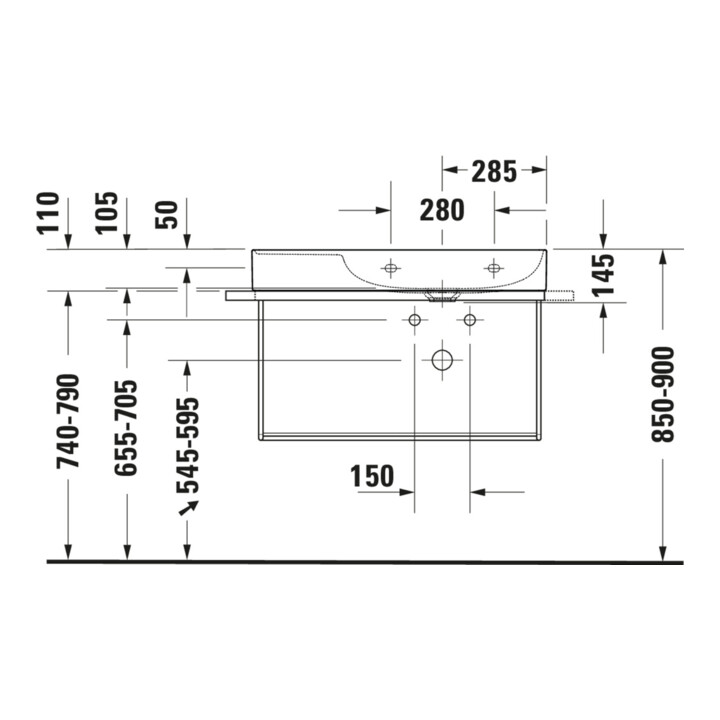 Duravit DuraSquare Console métallique 86,5x45 cm, suspendue, chrome