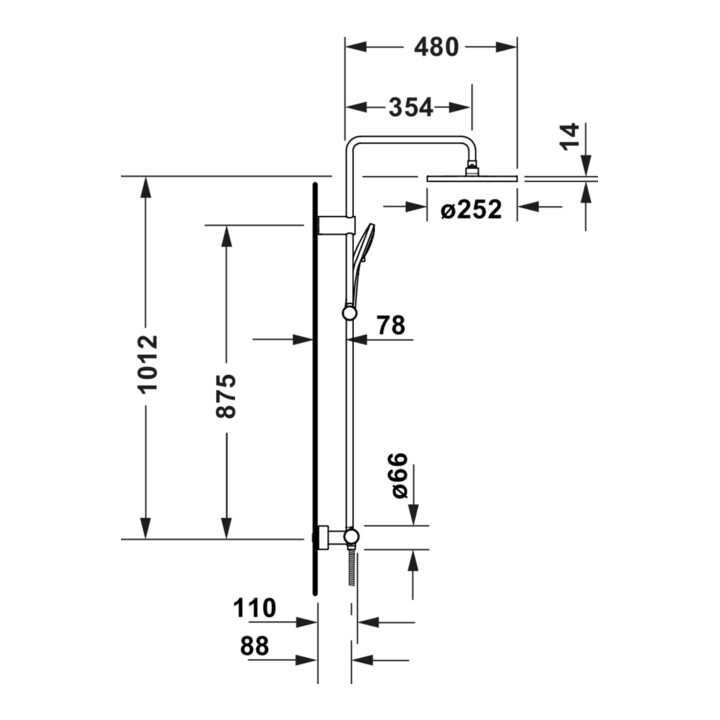 Duravit Duschsystem 1000 MinusFlow Ausl. 354mm, m Brausethermostat, bron geb.