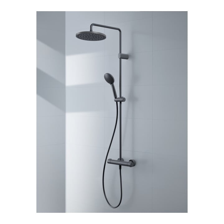 Duravit Duschsystem 1000 MinusFlow Ausl. 354mm, m Brausethermostat, schwarz matt