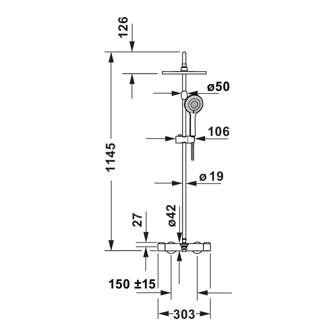 Duravit Duschsystem Ausl. 480mm, mit Brausethermostat, chrom