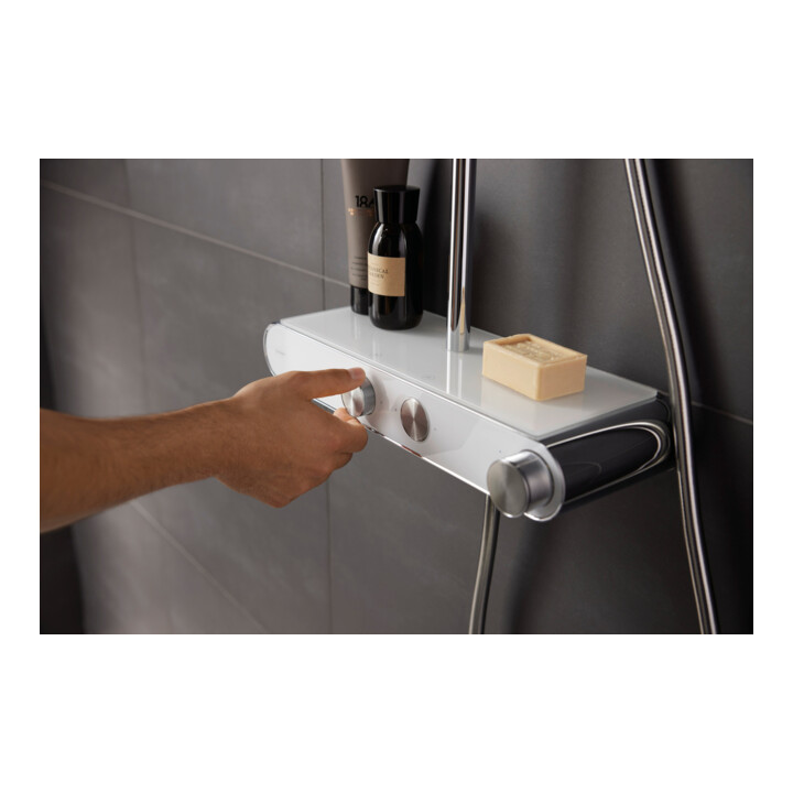 Duravit Duschsystem Shelf 1050 mit AP-Brausethermostat, weiß Hochglanz