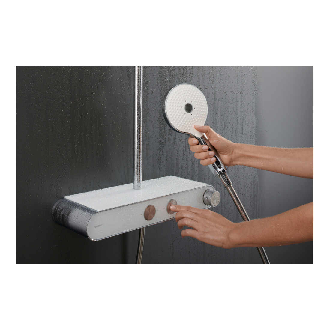 Duravit Duschsystem Shelf 1050 mit AP-Brausethermostat, weiß Hochglanz
