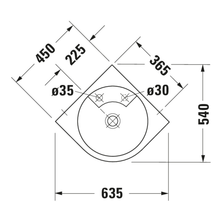 Duravit Eck-Handwaschbecken Architec 63,5x54cm, m HL li u. HLB, o. ÜL, weiß