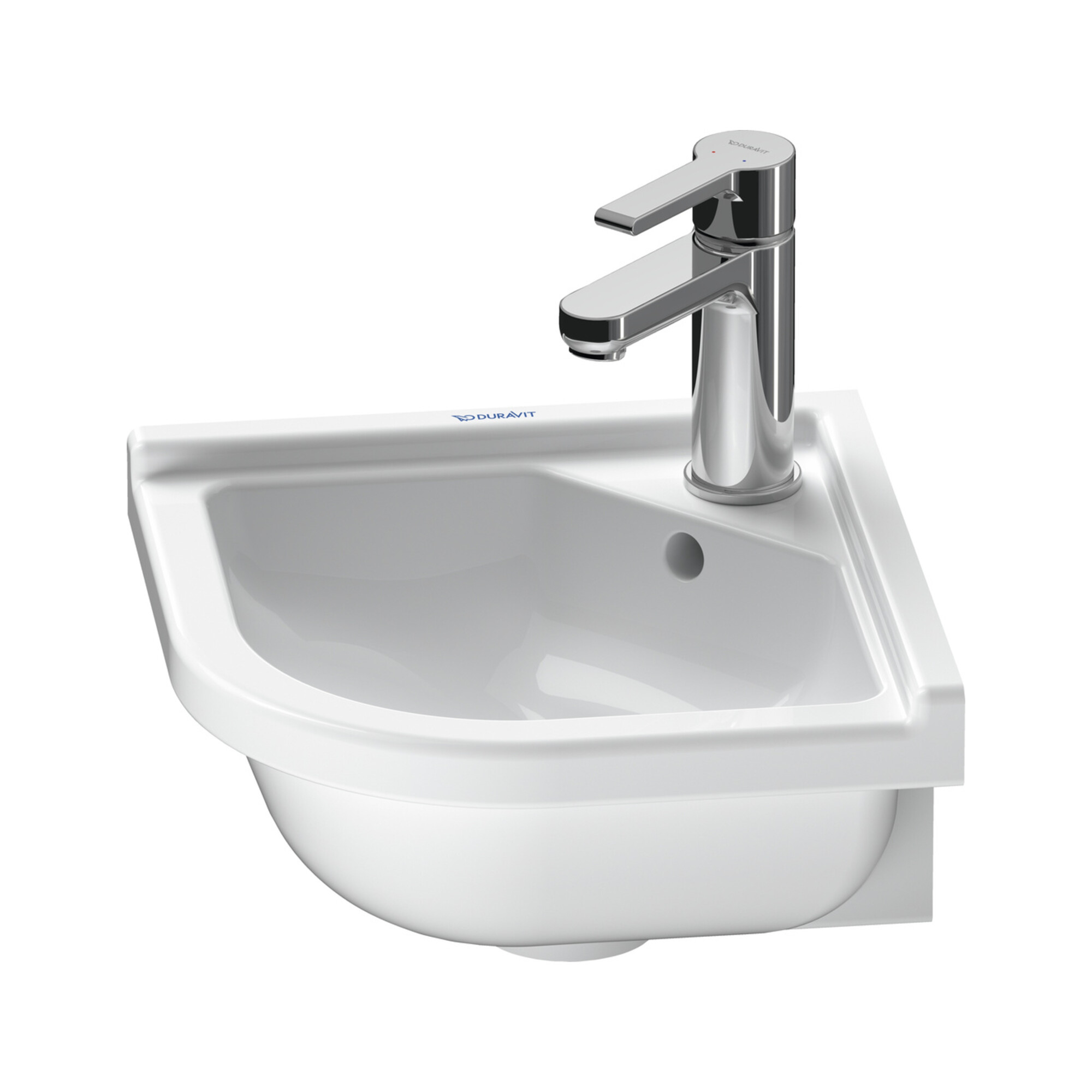 Duravit Eck-Handwaschbecken Starck 3 43x38cm, m HL, ÜL, Hahnlochbank, weiß