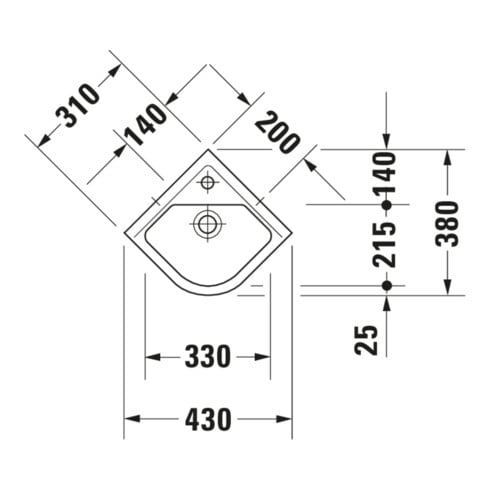 Duravit Eck-Handwaschbecken Starck 3 43x38cm, m HL, ÜL, Hahnlochbank, weiß