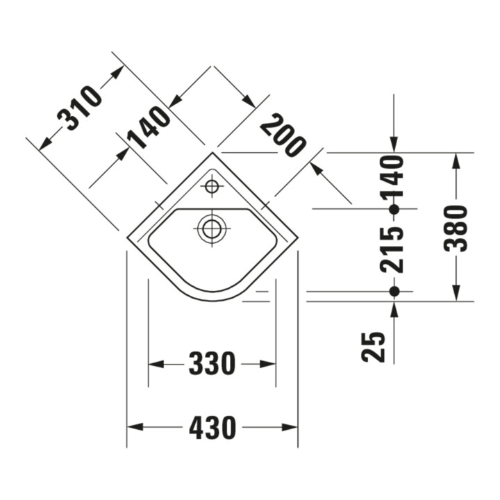 Duravit Eck-Handwaschbecken Starck 3 43x38cm, m HL, ÜL, Hahnlochbank, weiß