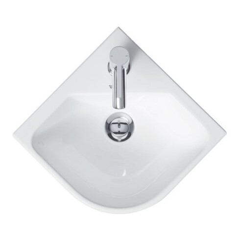 Duravit Eck-Handwaschtisch Me by Starck 43,5x38cm, m HL, ÜL, Hahnlochbank, weiß