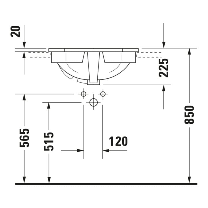 Duravit Einbauwaschtisch 1930 58x47cm, EB v ob, m HL, ÜL, HLB, weiß