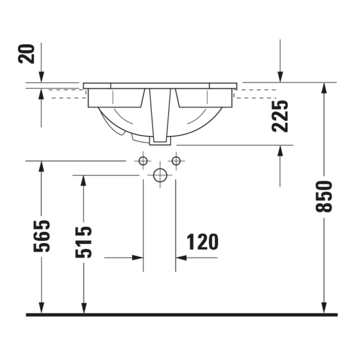 Duravit Einbauwaschtisch 1930 58x47cm, EB v ob, m HL, ÜL, HLB, weiß