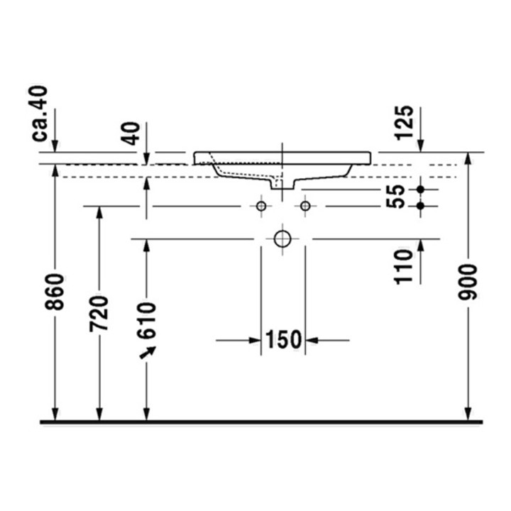 Duravit Einbauwaschtisch 2ND FLOOR mit Überlauf, Hahnlochbank, 600 x 430 mm, 1 Hahnloch Innenbecken weiß