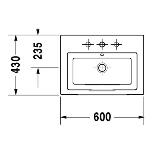 Duravit Einbauwaschtisch 2ND FLOOR mit Überlauf, Hahnlochbank, 600 x 430 mm, 1 Hahnloch Innenbecken weiß