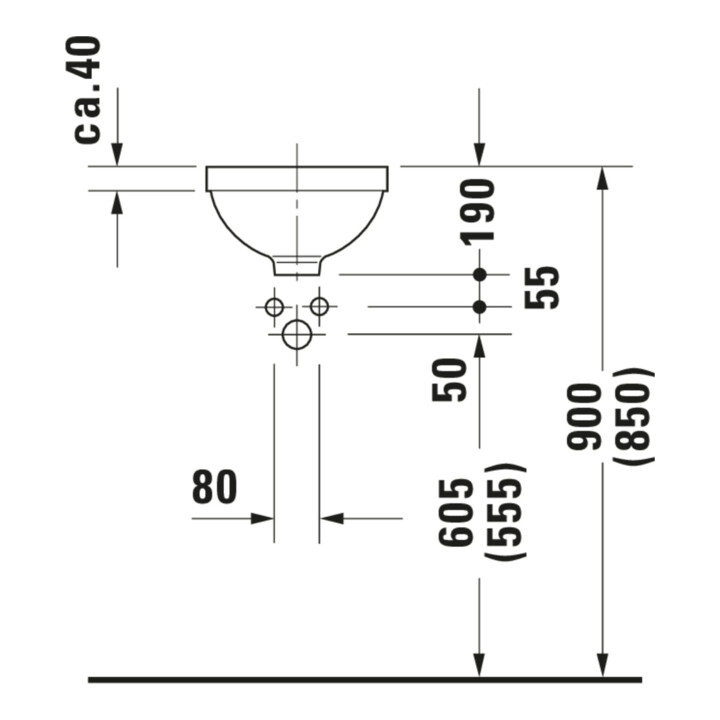 Duravit Einbauwaschtisch Architec d 27,5cm, we, EB v unt, o. HL, HLB, m ÜL