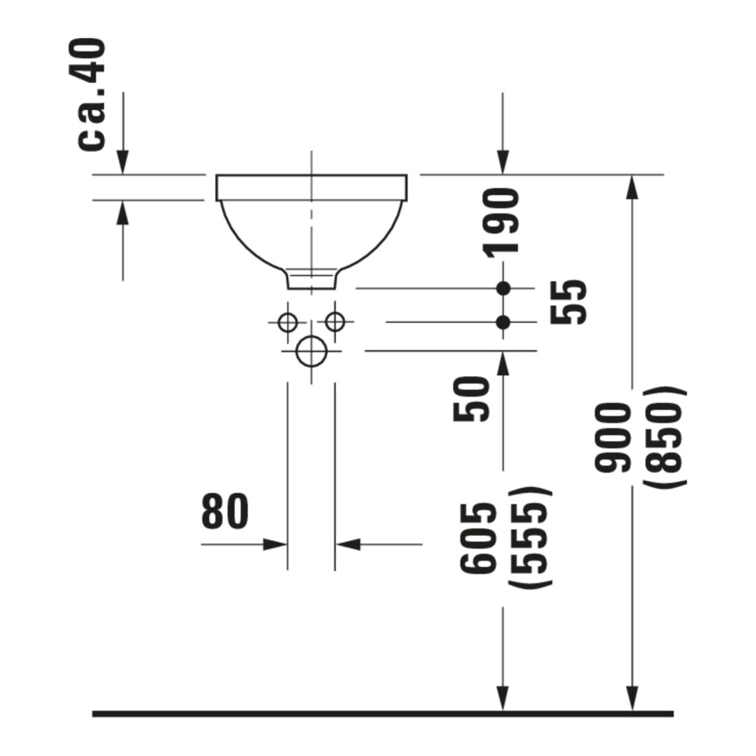Duravit Einbauwaschtisch Architec d 27,5cm, we, EB v unt, o. HL, HLB, m ÜL