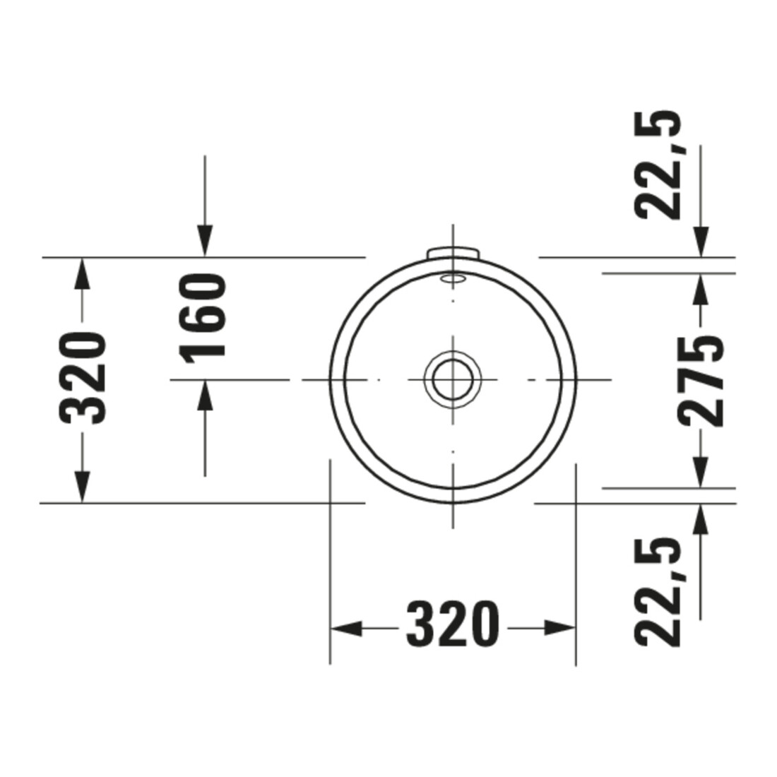 Duravit Einbauwaschtisch Architec d 27,5cm, we, EB v unt, o. HL, HLB, m ÜL