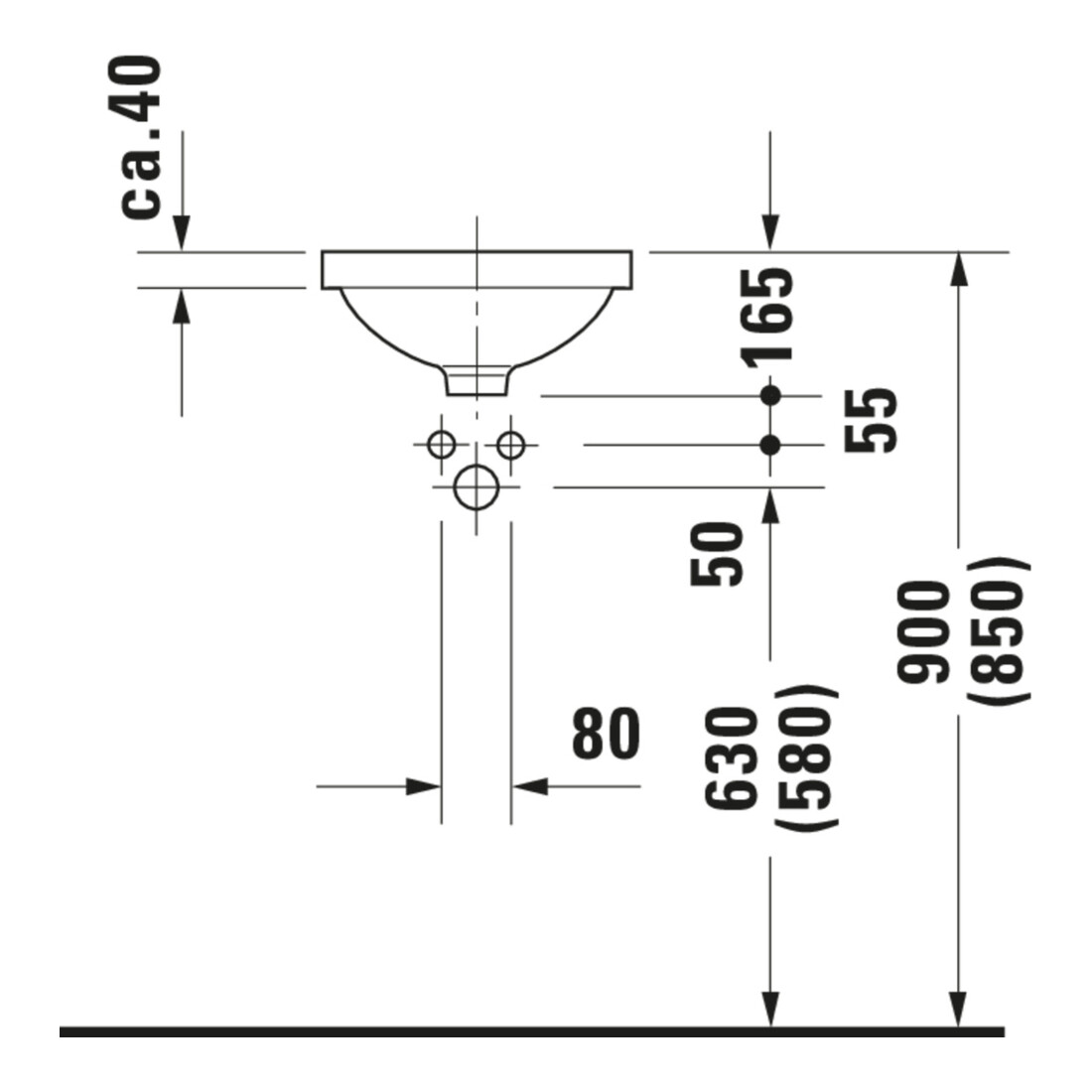 Duravit Einbauwaschtisch Architec d 32,5cm, we, EB v unt, o. HL, HLB, m ÜL