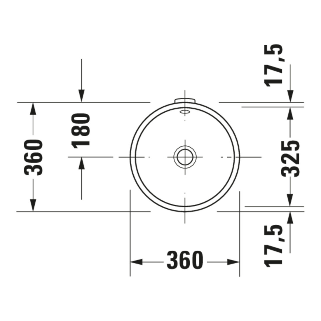 Duravit Einbauwaschtisch Architec d 32,5cm, we, EB v unt, o. HL, HLB, m ÜL