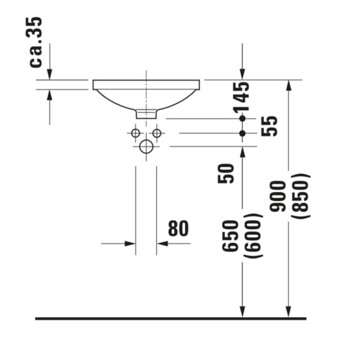 Duravit Einbauwaschtisch Architec d 37,5cm, EB v unt, o. HL, ÜL u. HLB, we