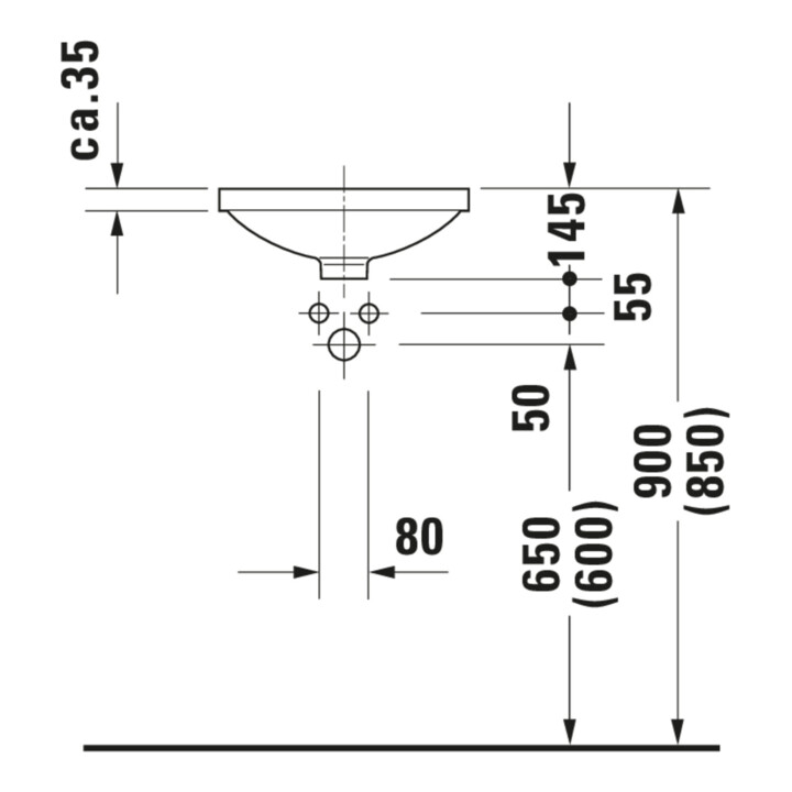 Duravit Einbauwaschtisch Architec d 37,5cm, EB v unt, o. HL, ÜL u. HLB, we