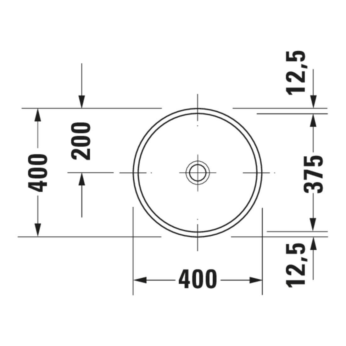 Duravit Einbauwaschtisch Architec d 37,5cm, EB v unt, o. HL, ÜL u. HLB, we