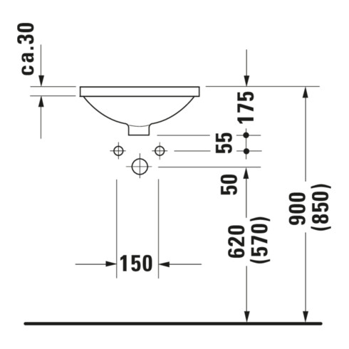 Duravit Einbauwaschtisch Architec d 40cm, EB v unt, o. HL, HLB, m ÜL, weiß