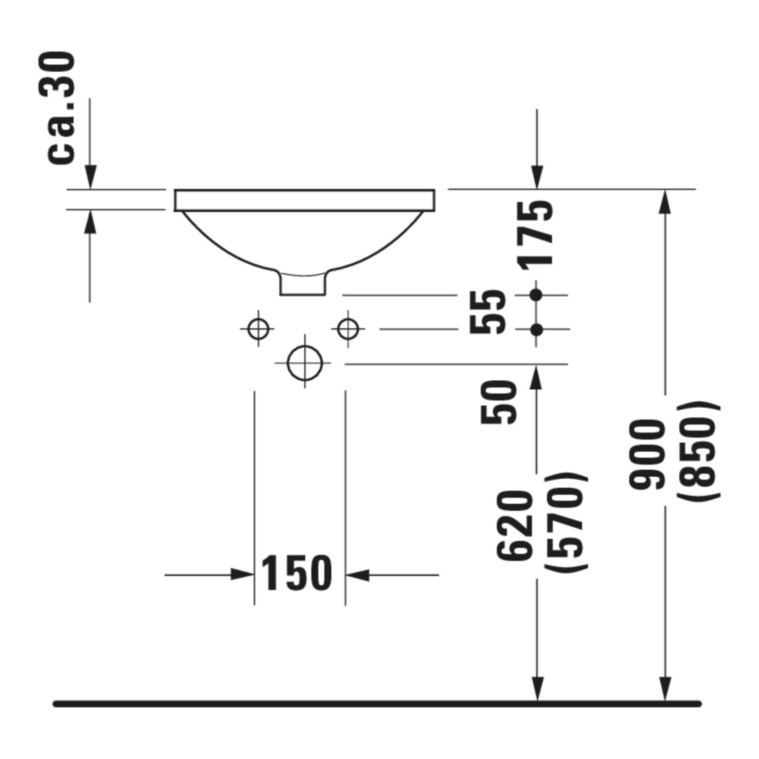 Duravit Einbauwaschtisch Architec d 40cm, EB v unt, o. HL, HLB, m ÜL, weiß