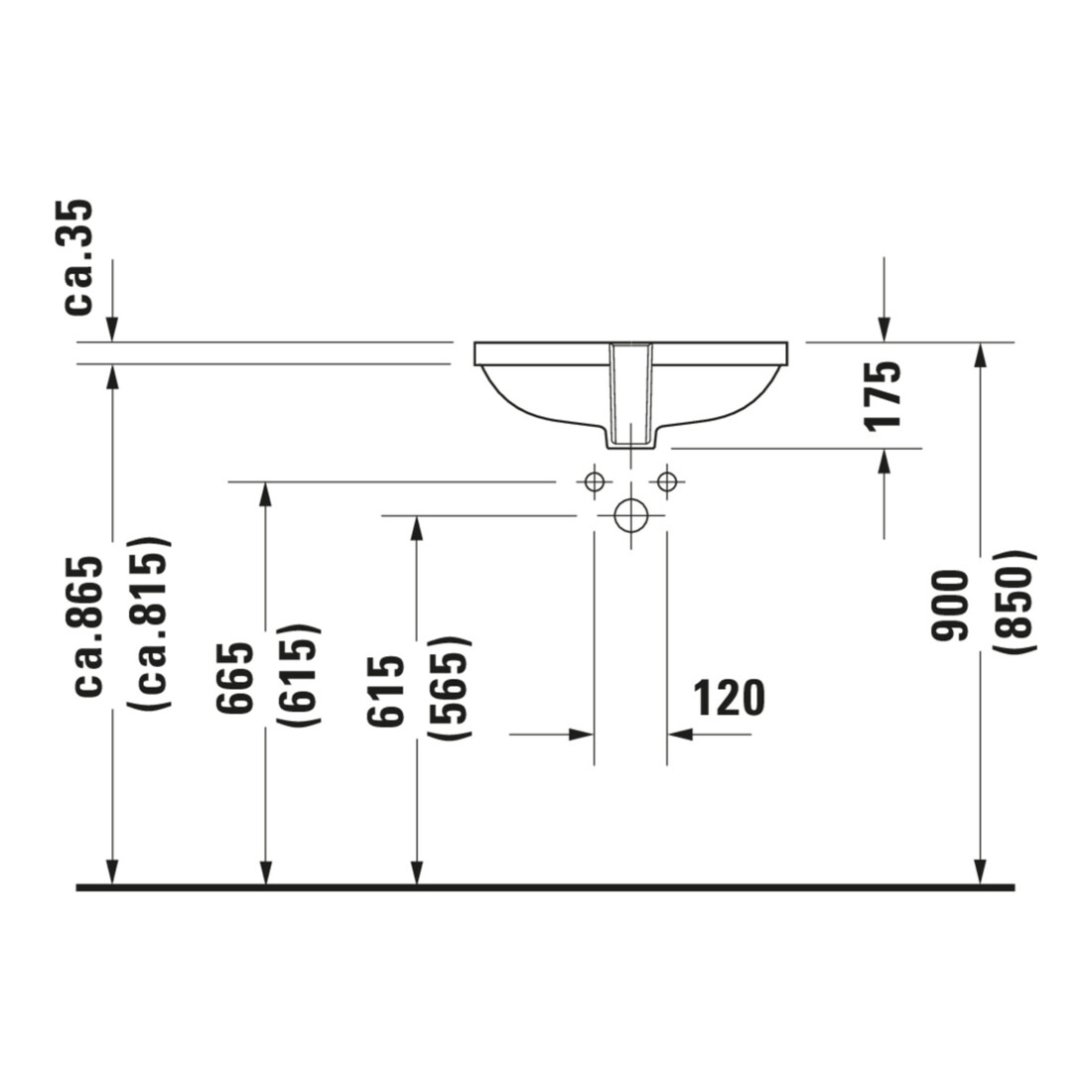 Duravit Einbauwaschtisch D-Code 49,5x29cm, EB v u, o HL, HL, m ÜL, we.