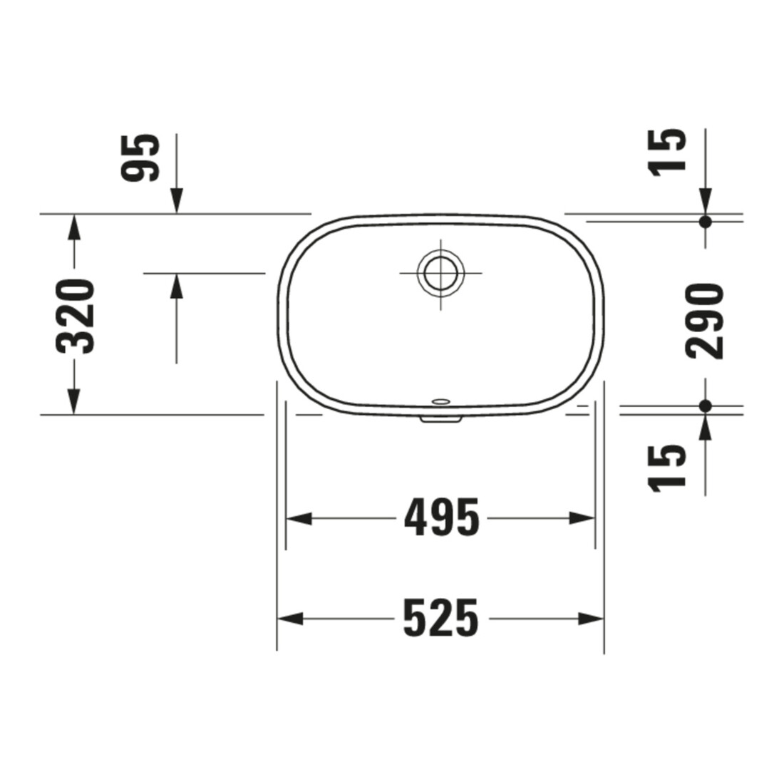 Duravit Einbauwaschtisch D-Code 49,5x29cm, EB v u, o HL, HL, m ÜL, we.
