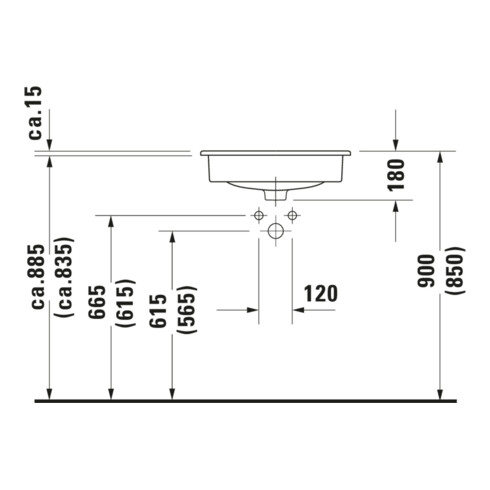 Duravit Einbauwaschtisch D-Code 54,5x43,5cm, EB v o, m HL, Ü, HL, we.