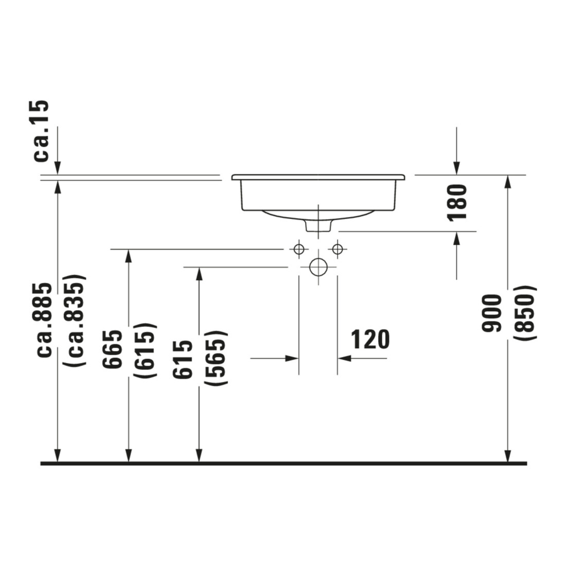 Duravit Einbauwaschtisch D-Code 54,5x43,5cm, EB v o, m HL, Ü, HL, we.